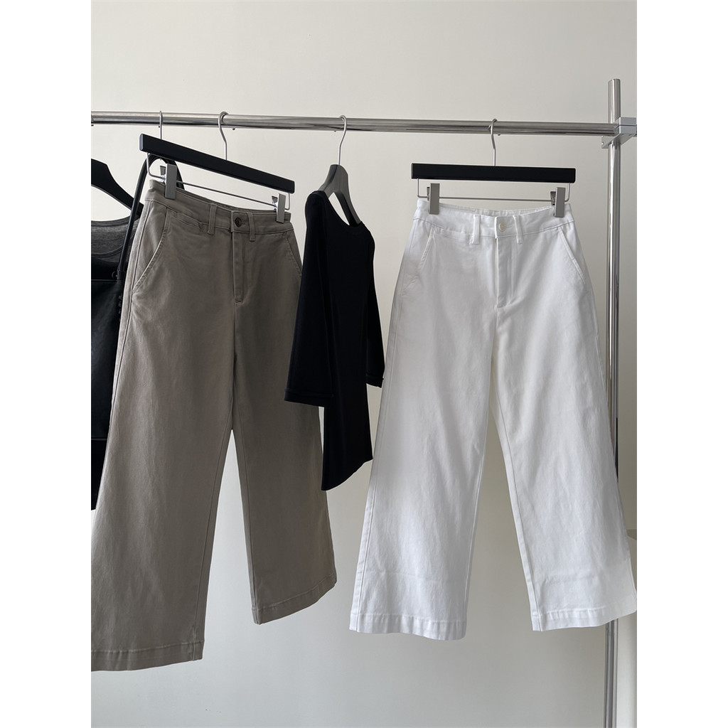 JAYT requintado estiramento de quatro lados Retro denim calças cortadas pés estreitos modificado forma de perna branco v