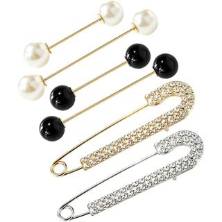 Conjunto de 6 Broches Femininos - Clipes para Xale com Pérolas e Cristais de Imitação, Alfinetes Antiderrapantes para Ro