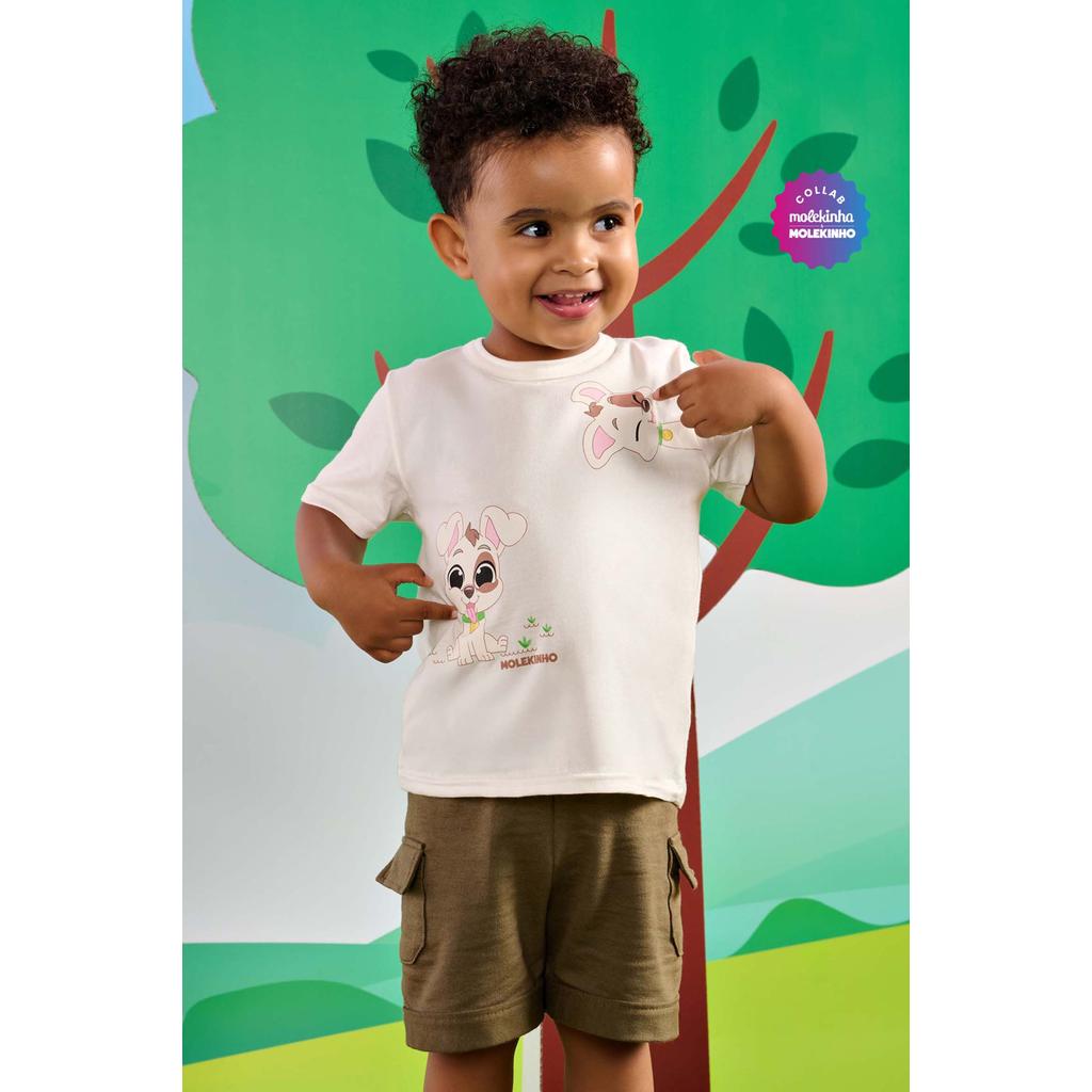 Conjunto Manga Curta Bebê Menino Com Bolsos Elian Bege