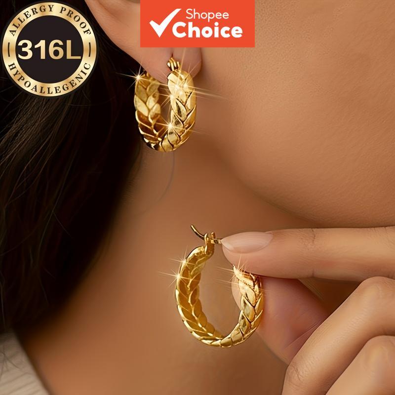 Brincos de orelha dourados em aço inoxidável, banhados a ouro, confortáveis, versáteis, elegantes, antialérgicos e sem