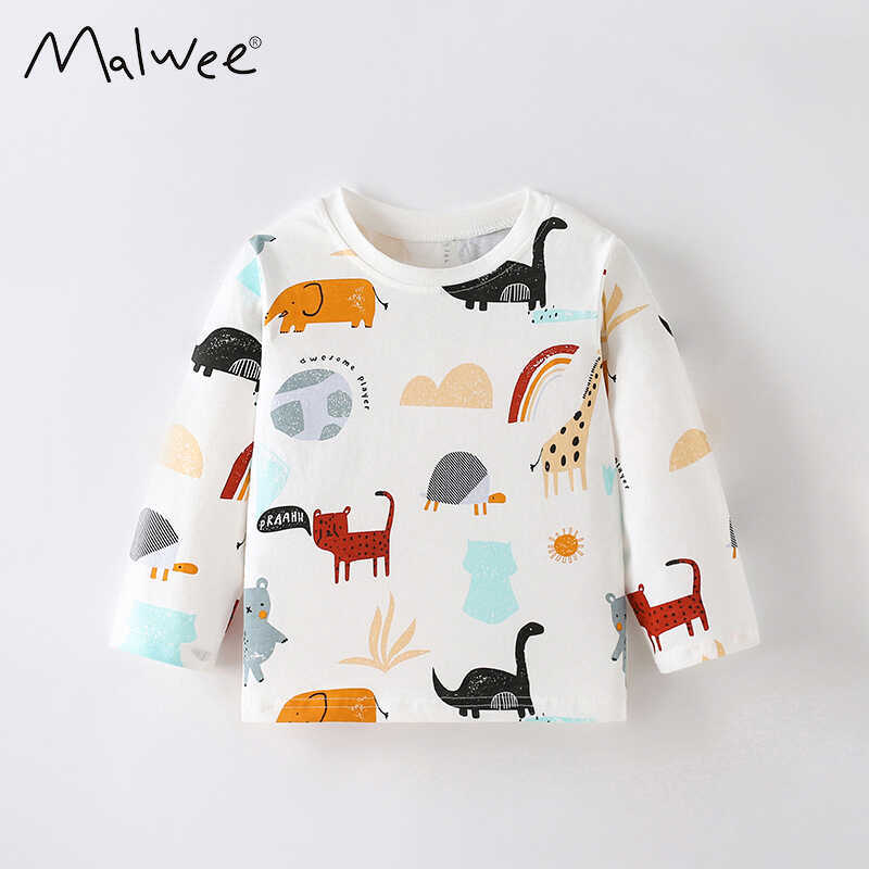 Malwee meninos camiseta outono inverno novo estilo crianças bonito dos desenhos animados impressão em torno do pescoço d