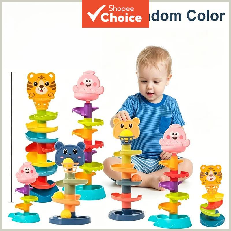 Brinquedo Educativo Torre de Bolas com Rampa, Labirinto Sensorial de Empilhar e Puzzles Atividades para Bebês