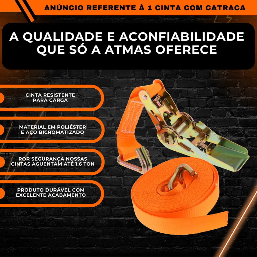 Kit 8 Cintas com Catraca para Amarração de Carga 0,8 Tonelada 4,5 Metros Muke Tools · foto 2