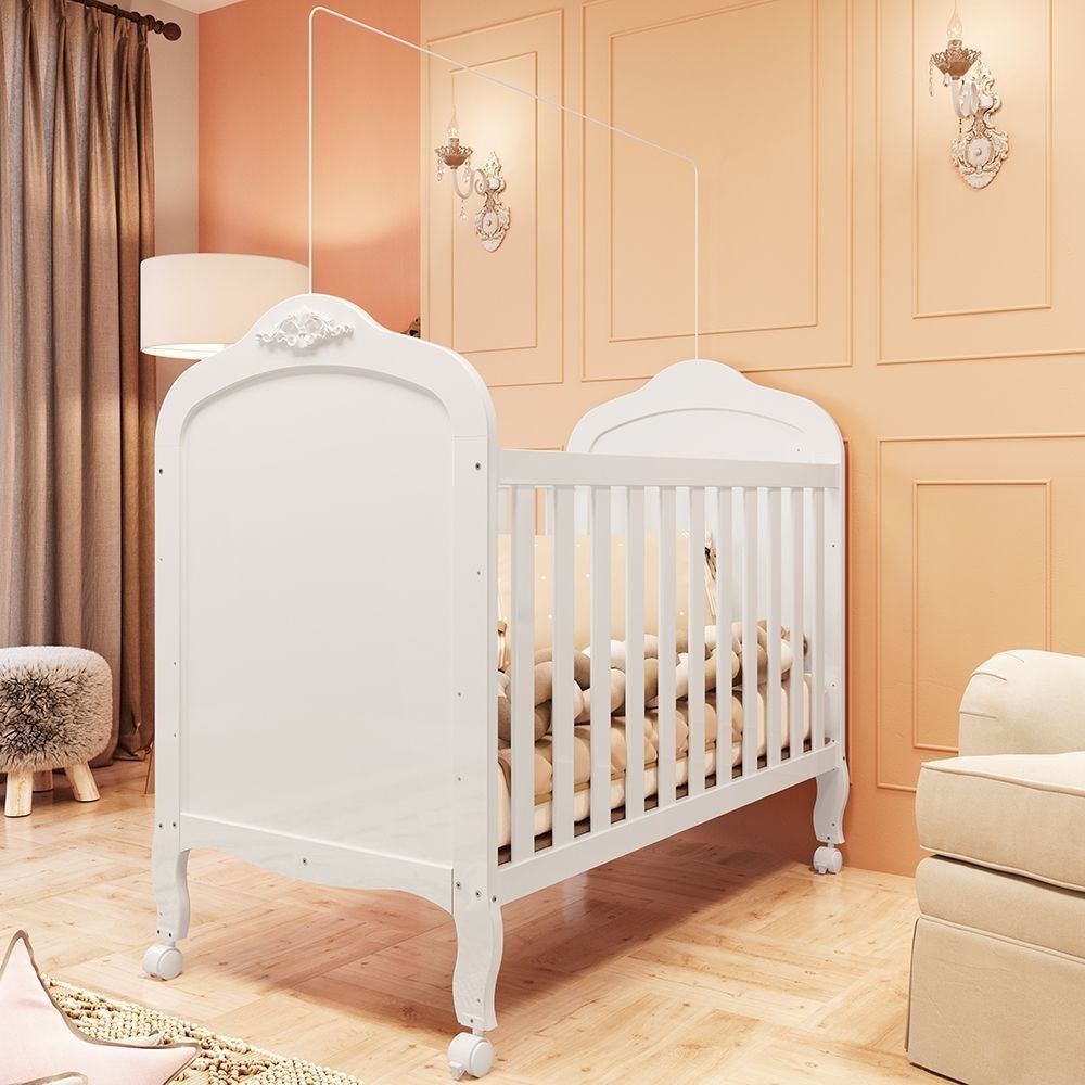 Berço Mini Cama 3 em 1 100% MDF Maya Espresso Móveis Branco Brilho/Corino Branco Brilho