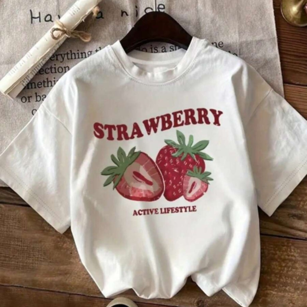 Camiseta Feminina  ESTAMPA STRAWBERRY  Blusa Algodão Confortável e Estilosa 100%