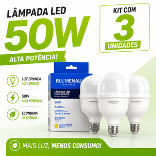 Kit 3 Lâmpadas Bivolt Alta Potencia 50w 6500K Super Bulbo Forte Luz Branca 127v/220v lâmpada led quarto lâmpada cozinha