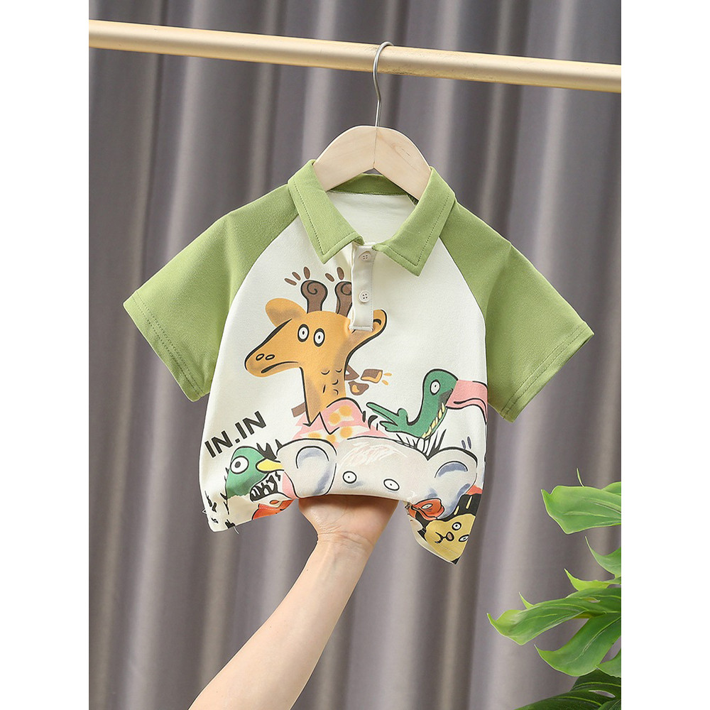 Meninos verão puro algodão lapela manga curta camiseta crianças dos desenhos animados camisa Polo crianças meninas bebê 