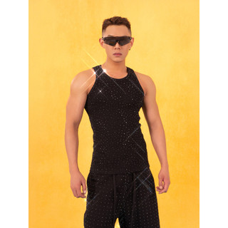 CLP Preto Branco Strobe Cheio de Diamante Com Nervuras Esportes Stretch Colete Homens Mulheres Decoração de Metal Casual