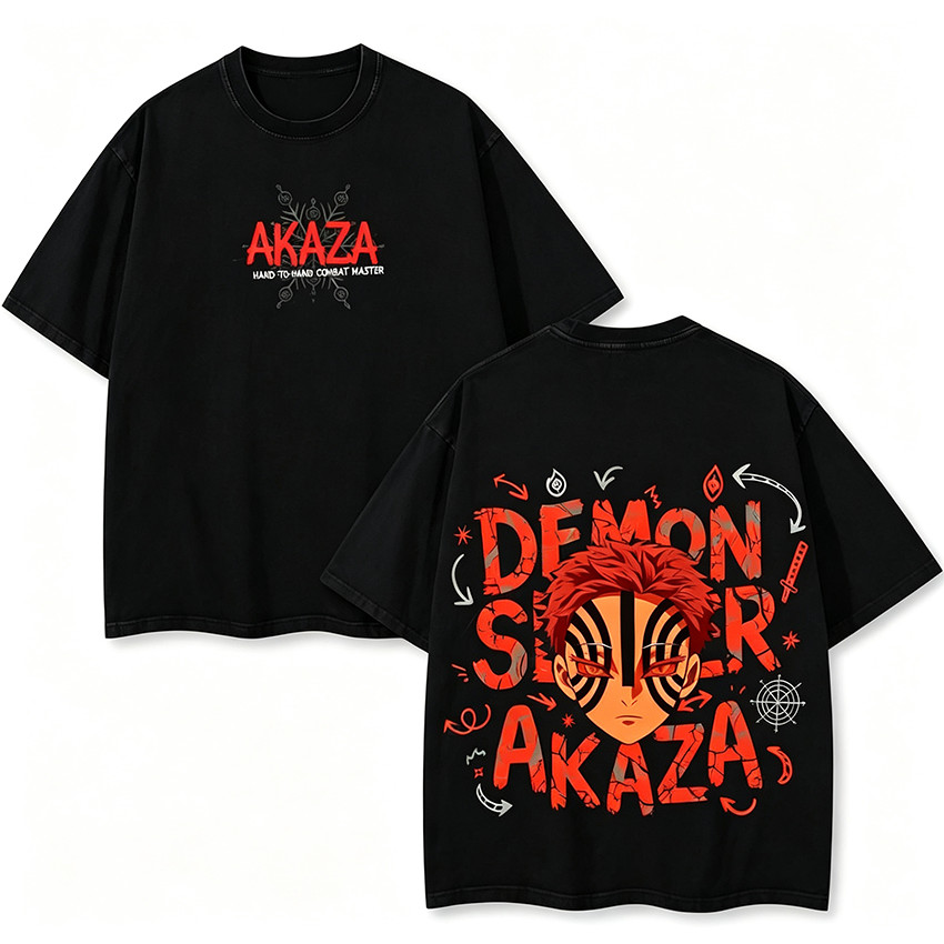 Camiseta Masculina Feminina Oversized Estampa Akaza Grafite Demon Slayer Camiseta Streetwear Anime Estampa Frente