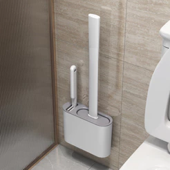 Escova Sanitária de Silicone 2 em 1 com Suporte Escova para Vaso Sanitário e Cantos Limpeza Profunda