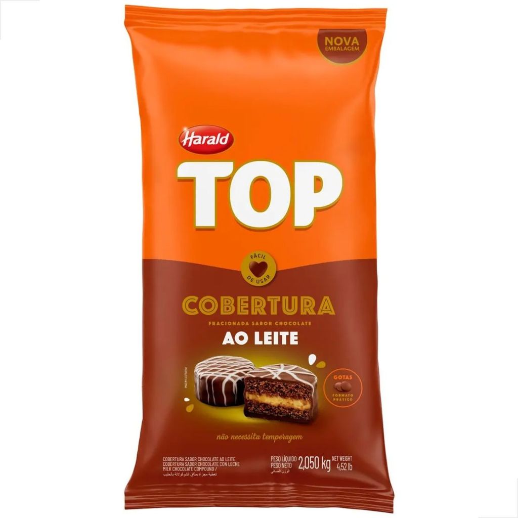 Cobertura Fracionada Top Sabor ao Leite Gotas 2,05kg Harald Chocolate Confeitaria