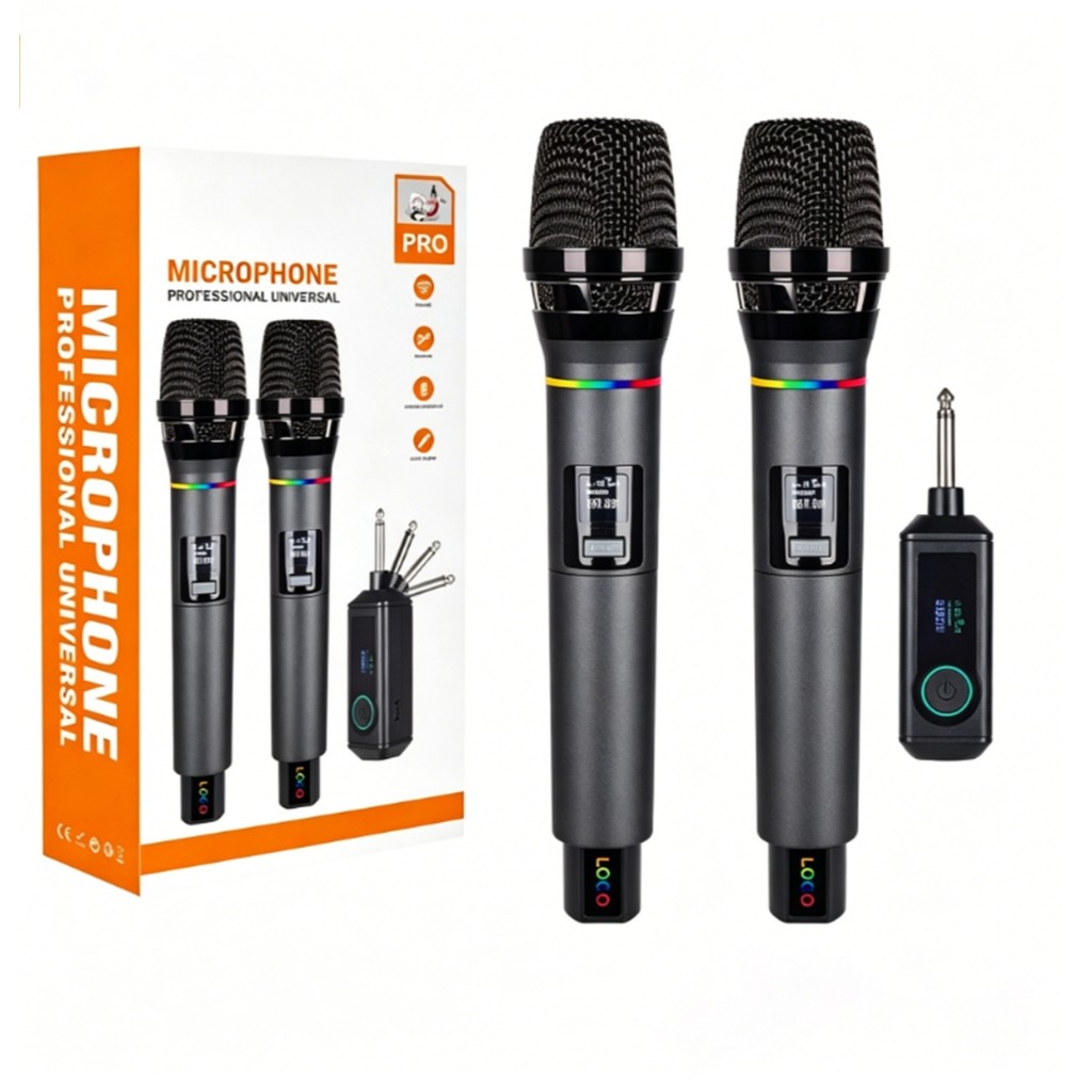 RGB Kit 2 Microfones Sem Fio UHF Profissional Recarregável Com Receptor