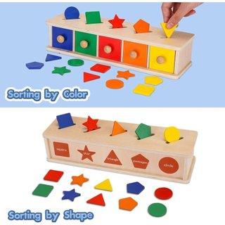 Brinquedos Montessori Peacurh de Madeira para Classificação de Cores e Formas para Crianças de 1 a 3 Anos, Blocos de Cla
