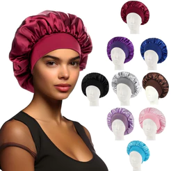 Kit 3 Toucas de Cetim com Faixa Larga Elástica Anti Frizz Para Dormir Protege Cabelo Cacheado Crespo Ondulado