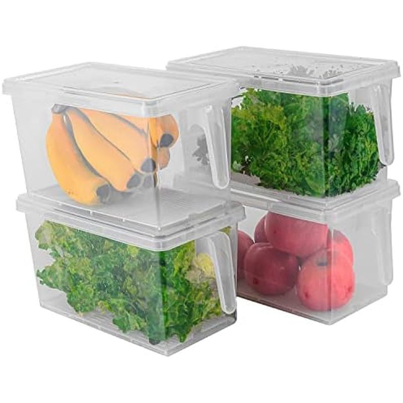 Organizador De Geladeira Sooyee , 4 Caixas Organizadoras , Transparentes Com Alça & amp ; Tampa , Recipientes De Frutas 