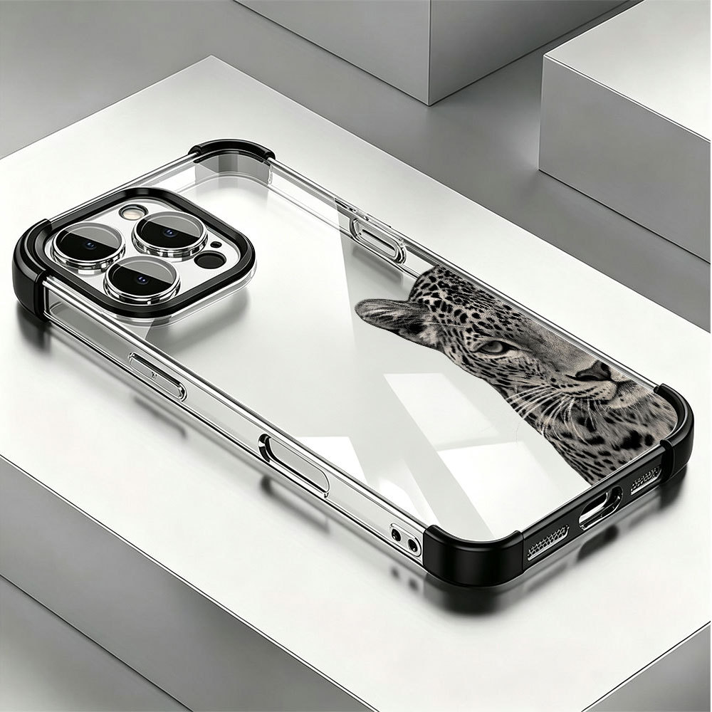 Capinha Rígida Com Onça Almofada Ar Nos 4 Cantos Anti Impacto Para iPhone 17 16 15 14 Plus 13 12 11 Pro Max SJ