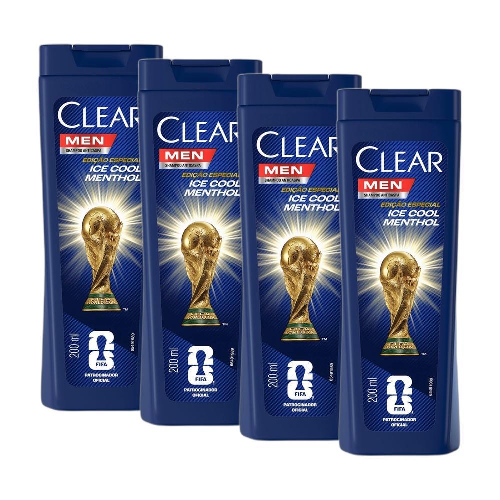 Kit 4 Shampoos Clear Men Anticaspa Ice Cool Menthol 200ml