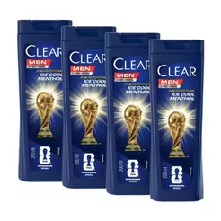 Kit 4 Shampoos Clear Men Anticaspa Ice Cool Menthol 200ml
