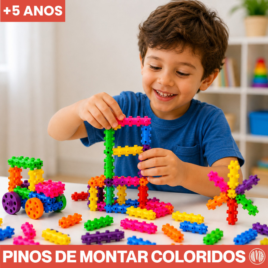 Blocos de Montar Pinos Coloridos 100 ou 200 Peças Brinquedo Educativo Infantil