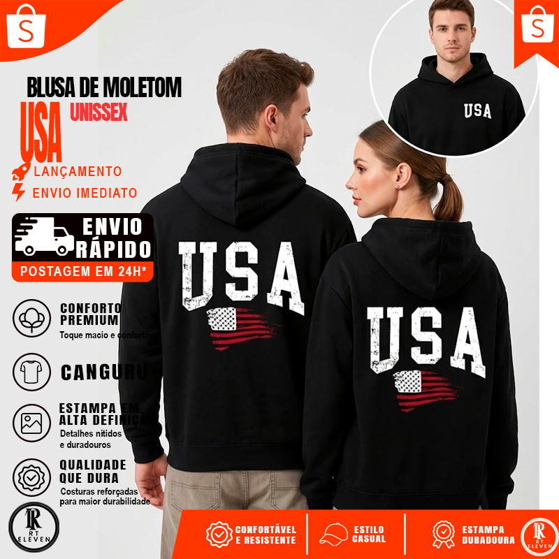 Blusa De Moletom USA From america Flanelado Blusa de Frio Unissex  Blusa de Frio com Bolso e Capuz Diversas cores