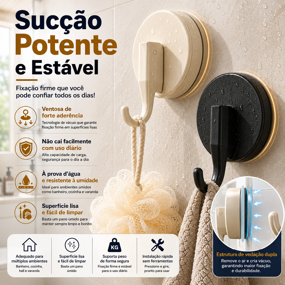 Gancho De Ventosa Cabide Sem Perfurações Suporte De Carga Forte À Prova Dágua Adsorção Forte Banheiro Ventosa Gancho