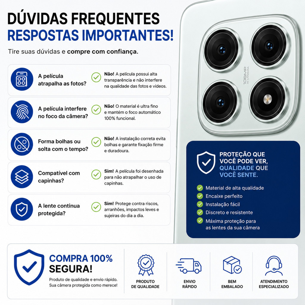 Kit 4 Peliculas Lente Câmera Redmi Note 15 4G 5G Vidro Temperado Aro Preto Alta Proteção E Transparência — imagem 2 de 2