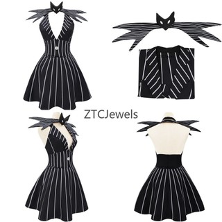 Anime Skellington Cosplay Traje Preto Listra Vestido Para Mulheres Halloween Festa De Natal Fantasia Demônio Outfit
