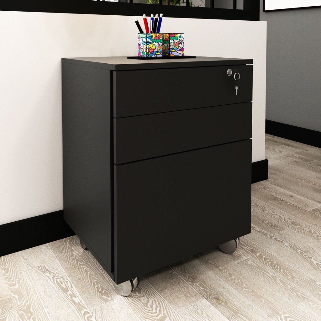 Gaveteiro Arquivo 48,8x64,5cm com Chave e Rodízio ME4148 Preto Preto