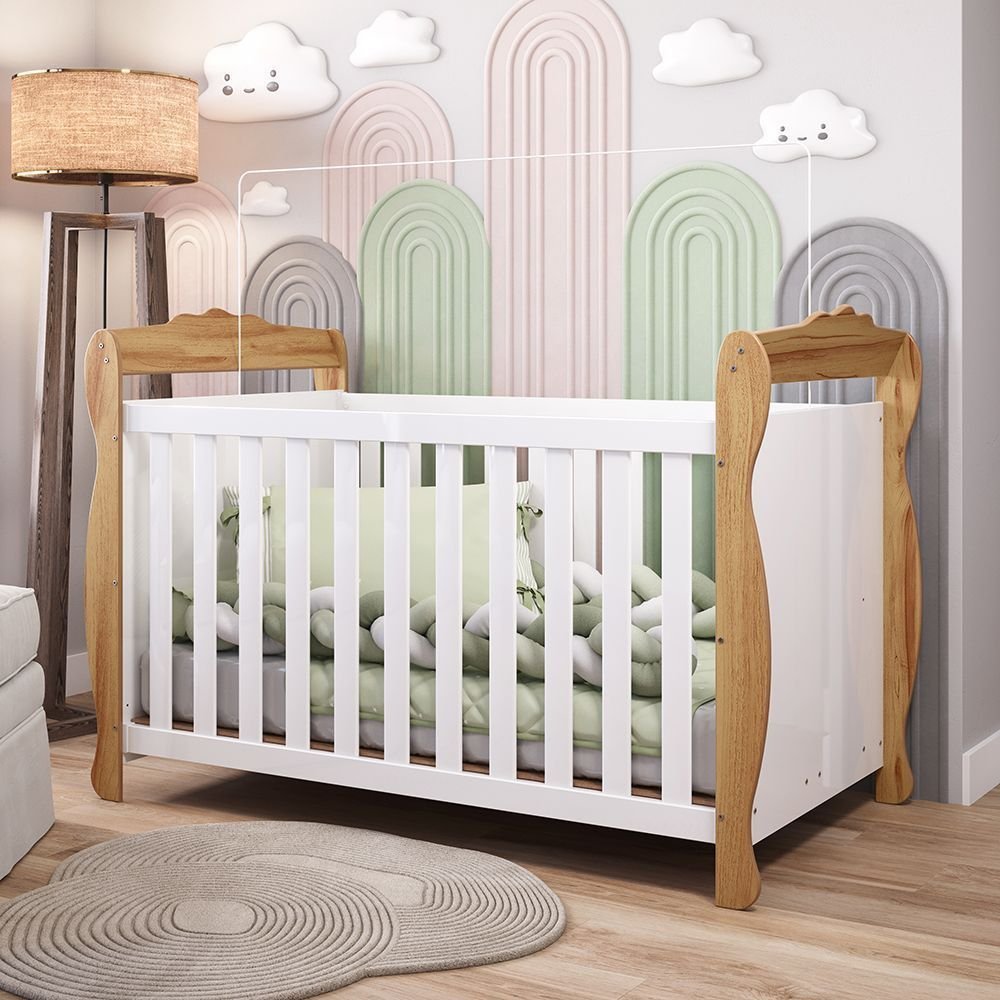 Berço Mini Cama 3 em 1 Americano 100% MDF Cocada Espresso Móveis Branco Brilho/Amêndoa Branco Brilho/Amêndoa