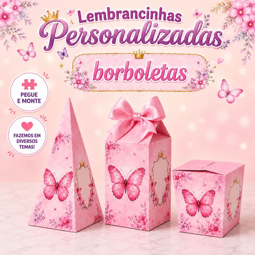 Kit Festa Borboleta Rosa Personalizado | Lembrancinha de Festa | Caixinhas | Aniversário Infantil