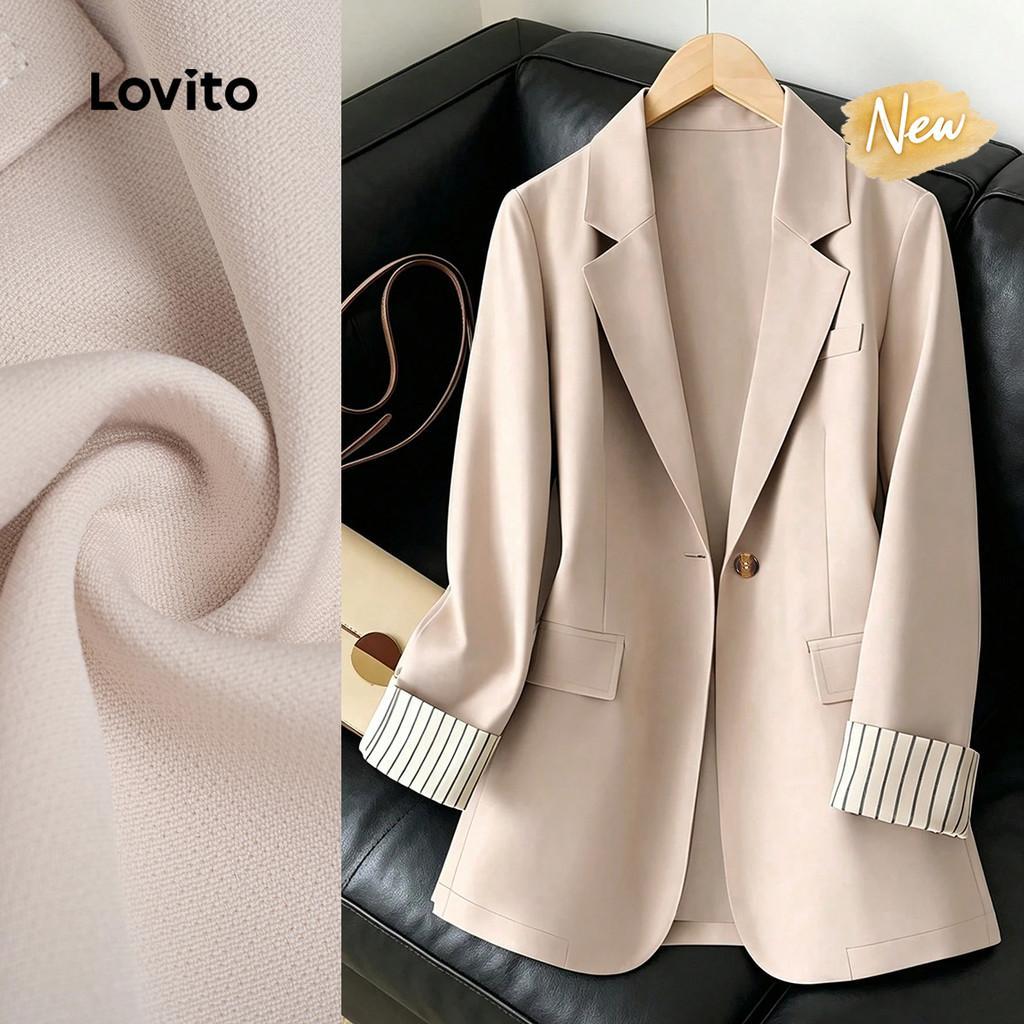 (New Arrival) Lovito Blazer Casual de Tecido Abotoado Bolso Falso Cor Damasco para Mulheres outono/inverno LBL36027