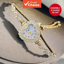 Nova Moda Flor Cravejada De Diamantes Em Forma De Coração Com Relógio Ajustável Para Mulher , Pulseira vintage