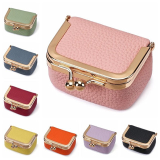 Porta-moedas com fecho de pressão, acessório multifuncional em couro PU, item mini de cor sólida.
