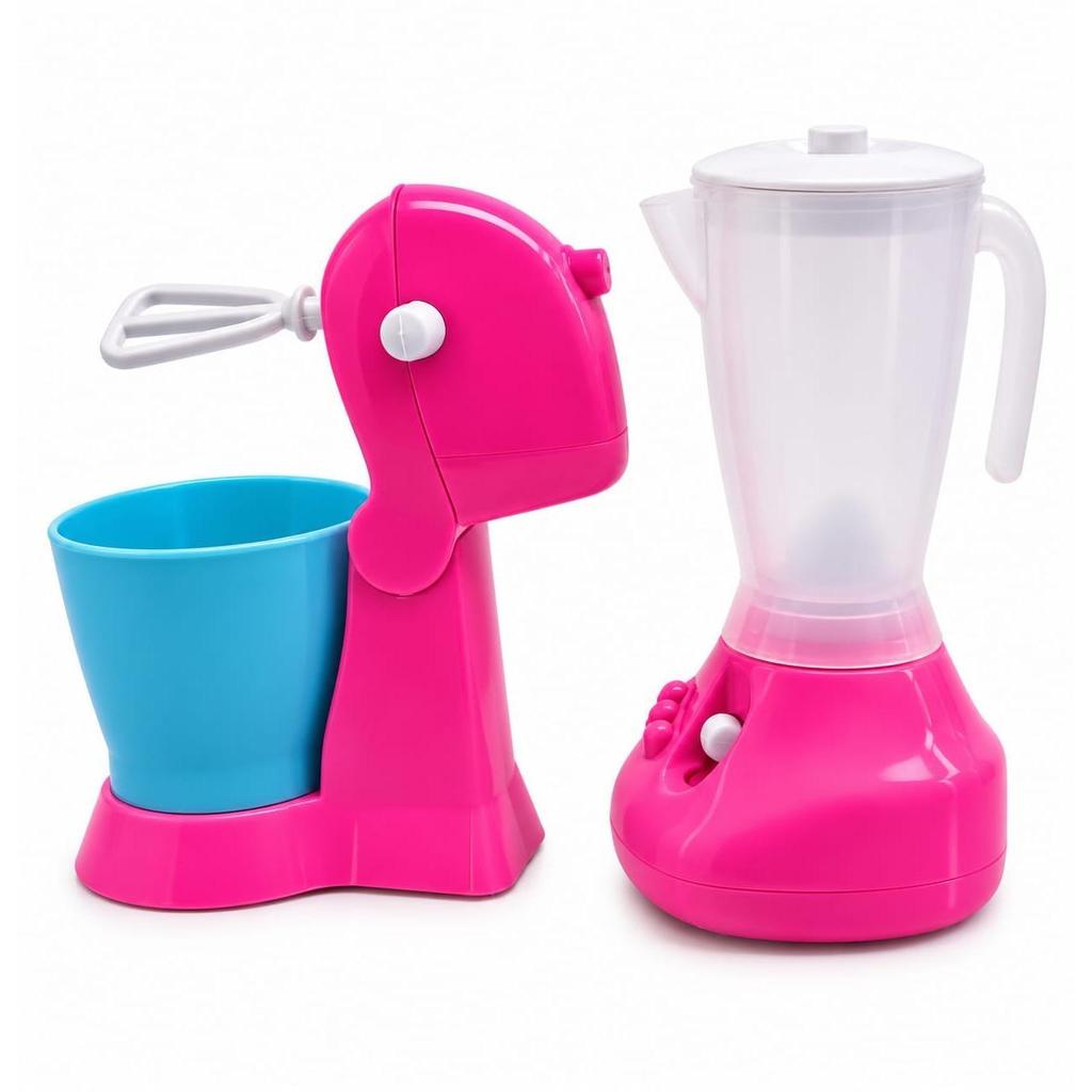 KIT LIQUIDIFICADOR E BATEDEIRA INFANTIL DE BRINQUEDO ROSA- COZINHA INFANTIL FAZ DE CONTA EDUCATIVO