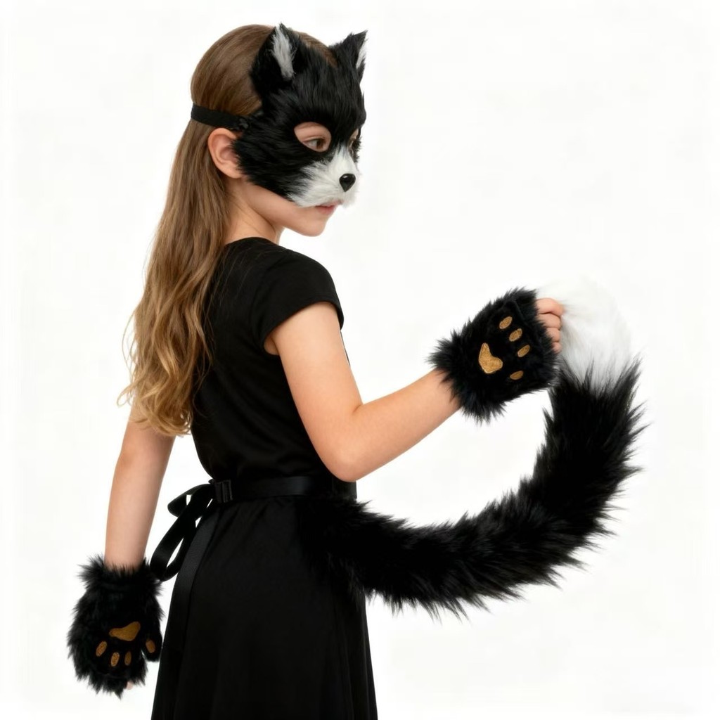 Halloween brinquedos artesanais cosplay crianças acessórios cinto feminino raposa cauda luvas de pelúcia máscara