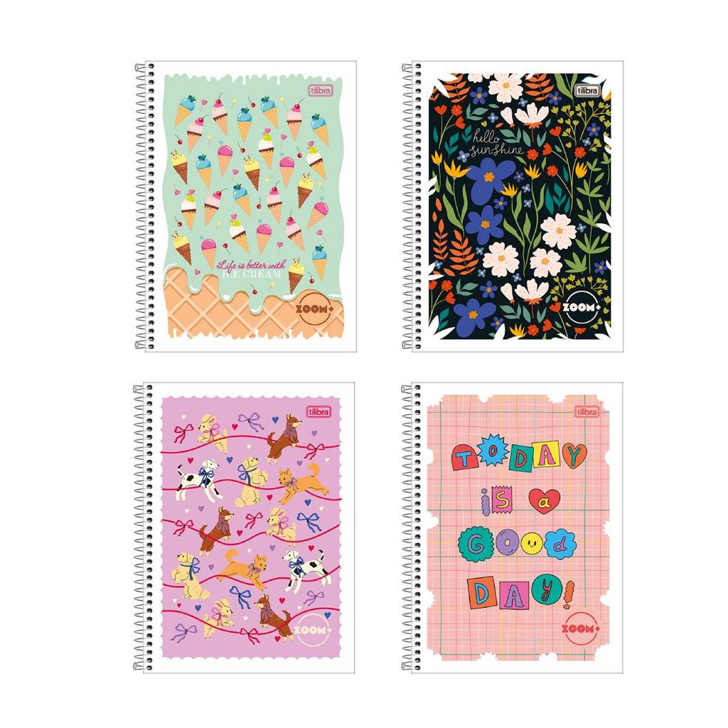 Caderno espiral capa flexível universitário 1x1 96 folhas Zoom+ Feminino Tilibra