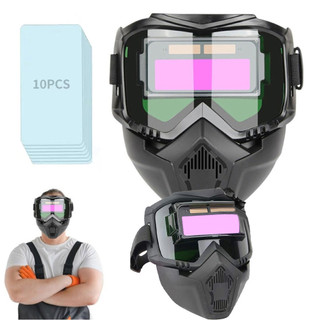 Capacete De Solda Full Face Auto Escurecimento Removível Com Óculos De Proteção Antirreflexo Para Soldagem