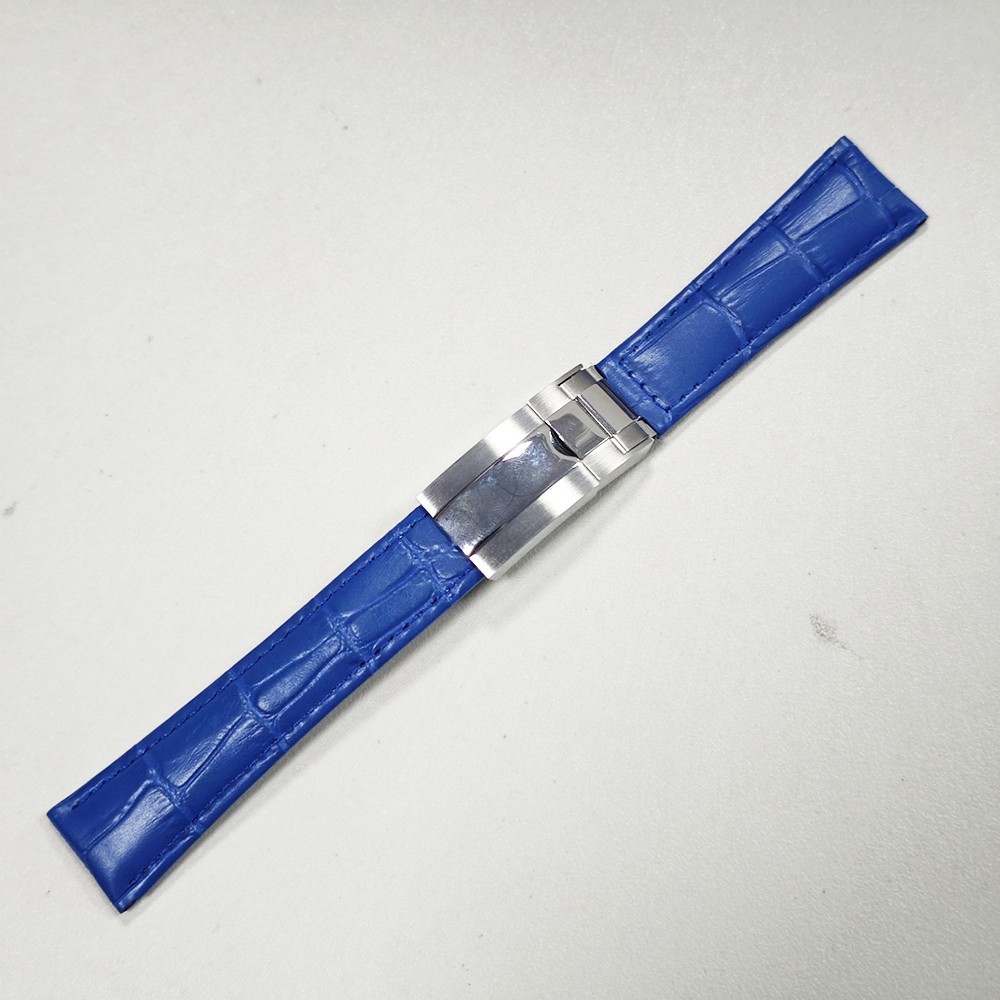 Para Rolex GMT Tudor Seiko 20mm Pulseira De Relógio De Couro Azul Fecho Ostra De Aço