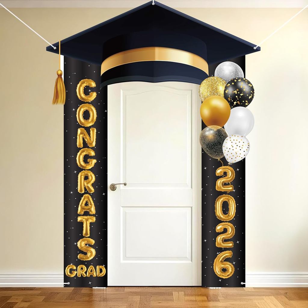 Faixa de Formatura 2026 Turma de 2026 Decorações de Porta Placa de Parabéns Formando para Varanda Preto e Dourado Suprim