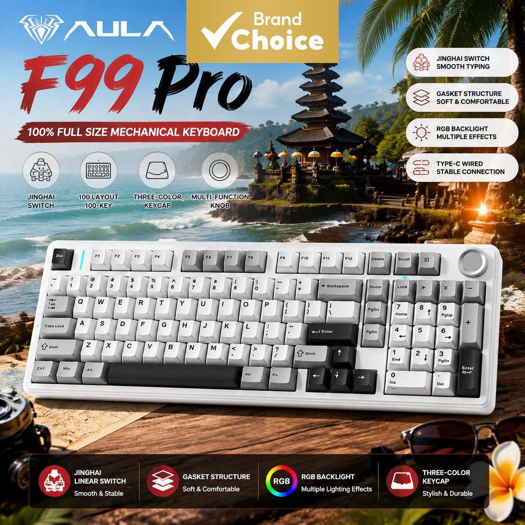 Teclado Mecânico AULA F99 Pro Tri-Mode com Retroiluminação RGB, Layout Ergonômico de 100 Teclas para Jogos, para PC
