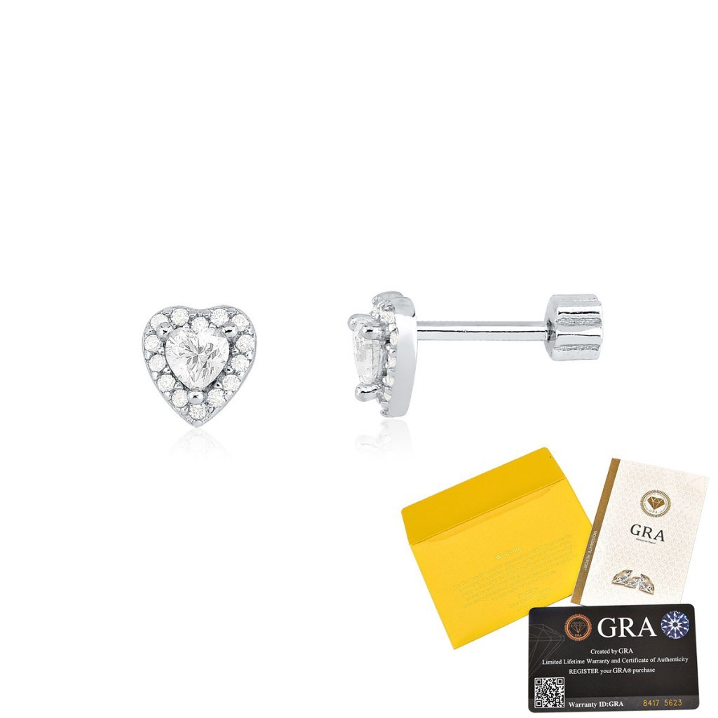 Brinco Moissanite de Prata 925 Coração Cravejado