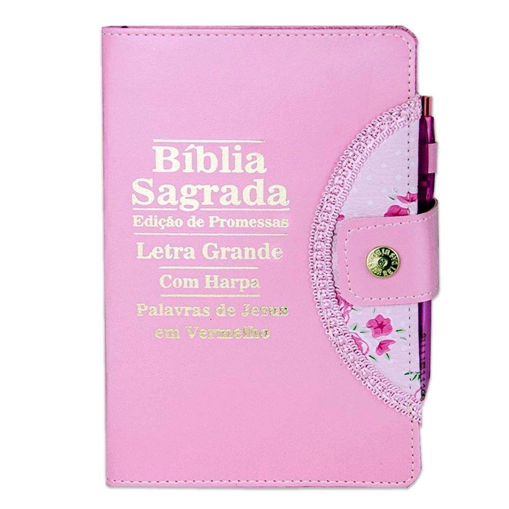 Bíblia Sagrada Evangélica Femenina - Botão Rosa | ARC - João Ferreira de Almeida com Harpa