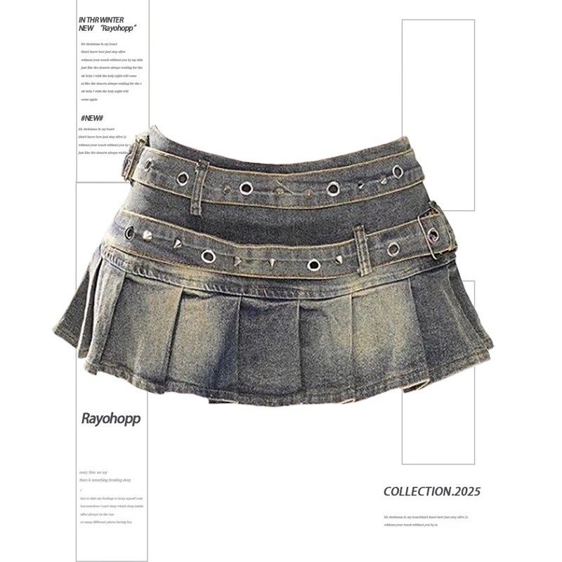 Saia de ganga retro estilo americano para mulheres, nova coleção primavera-verão, cintura alta, modeladora, com corte em