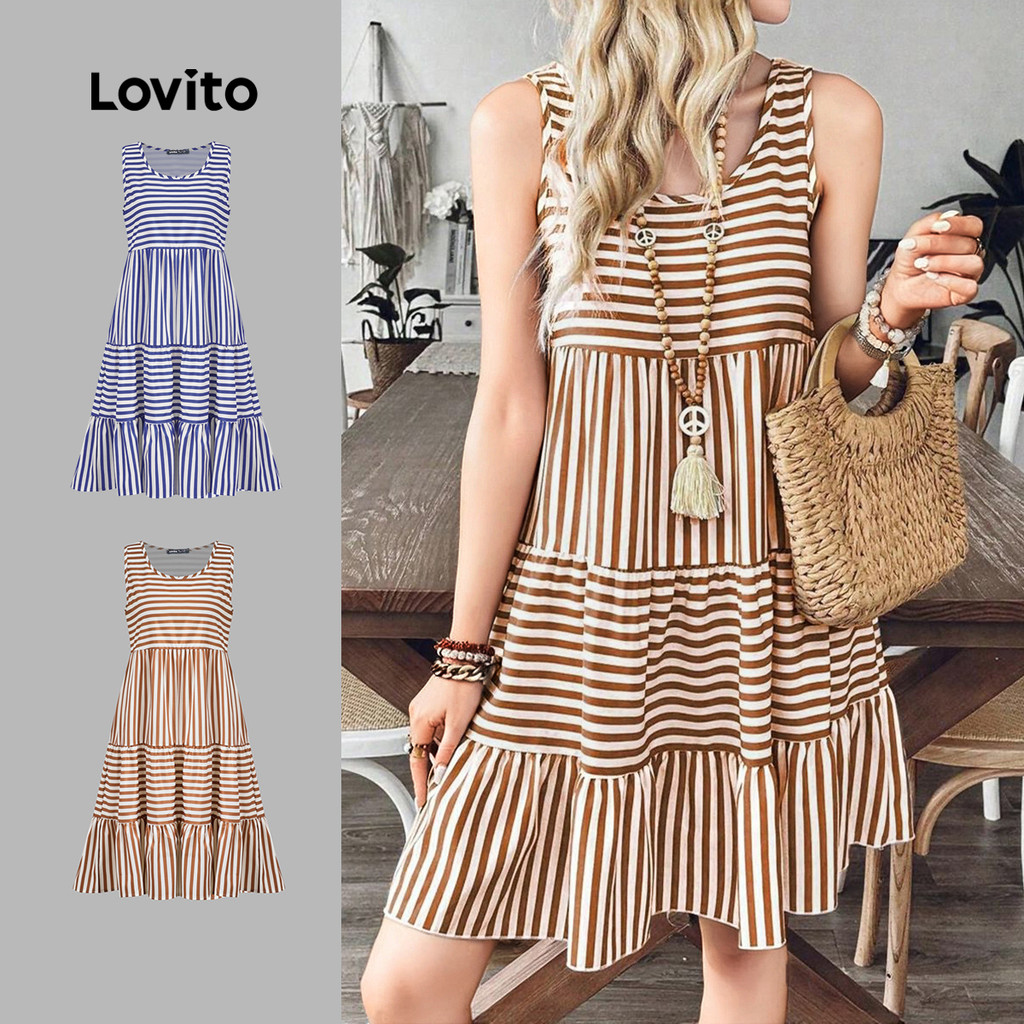 Lovito Férias Vestido Estilo Resort Tecido Costurado Vestido Primavera/verão Para Mulheres LBL30199