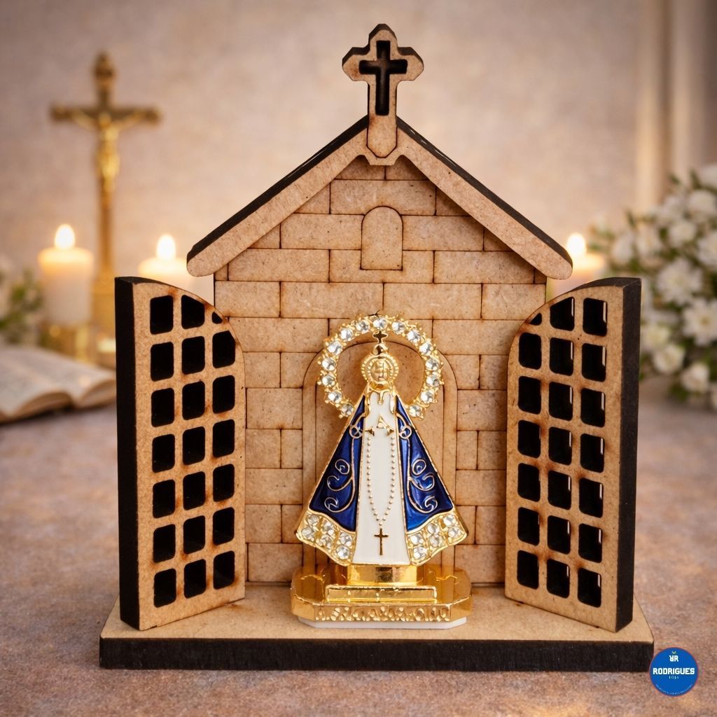 Capelinha Oratório em MDF com Santinha em Metal Nossa Senhora Aparecida
