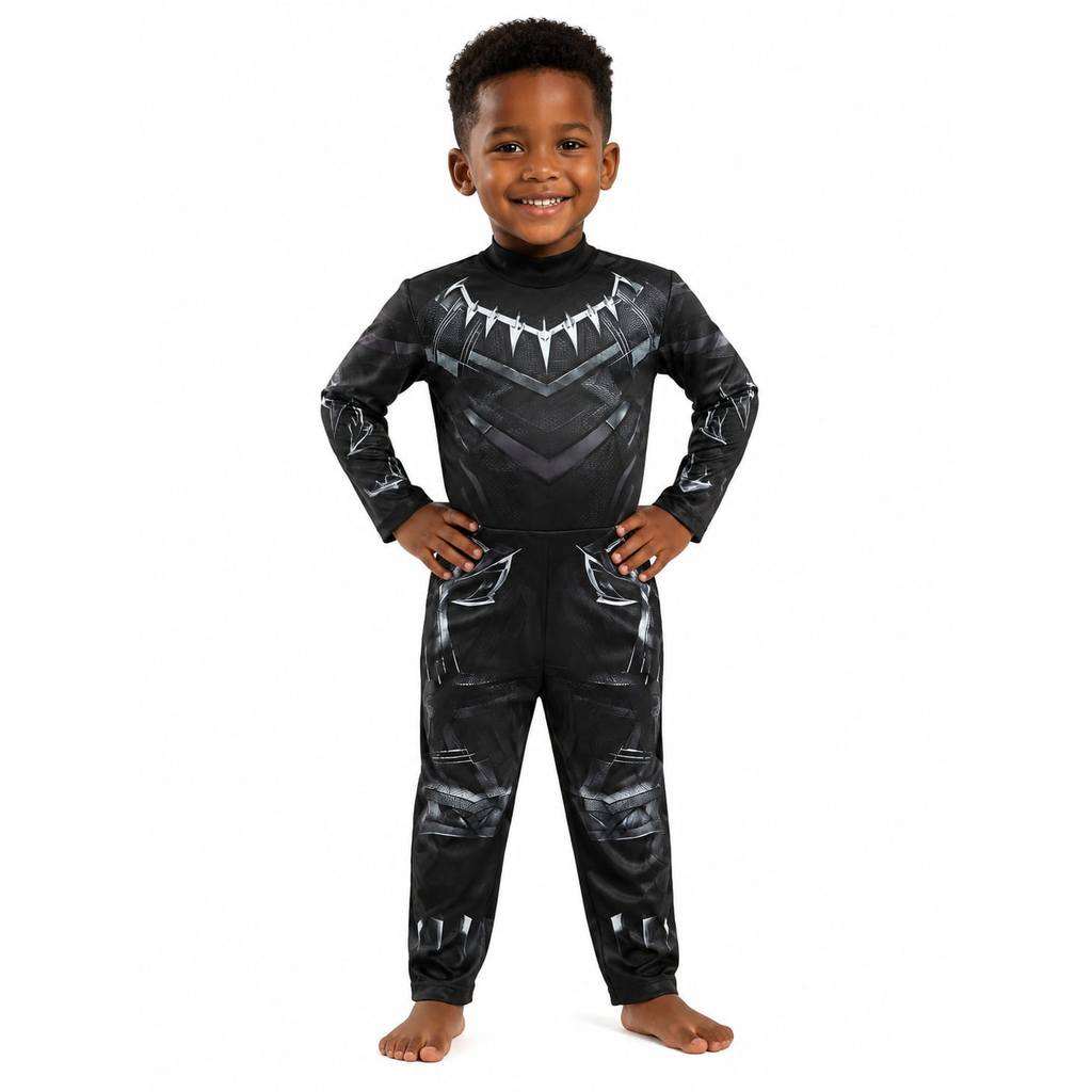 Pantera Negra Fantasia Importada Infanil Heroi Festa Macacão com Enchimento + EVA — imagem 2 de 2