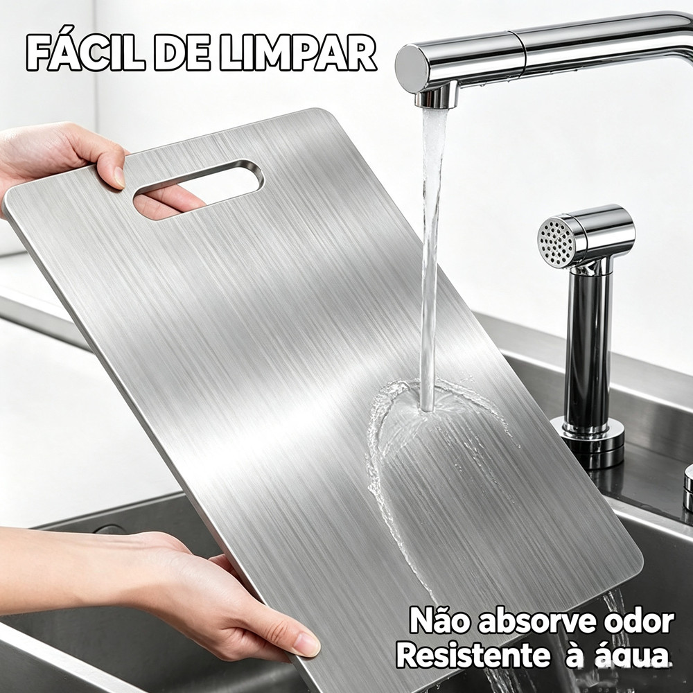 Tábua de Corte 46cm x 30cm Grande Aço Inoxidável 304 - Antibacteriana e Antimofo para Cozinha