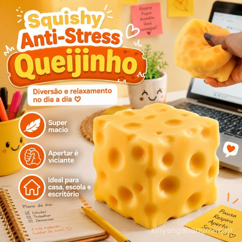 Brinquedo Squishy de Queijo Antiestresse, Bloco Macio para Apertar, Brinquedo Sensorial, Presente Criativo Infantil