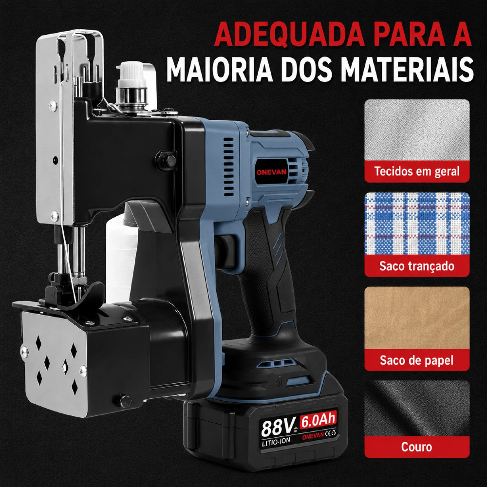 Máquina Costura Industrial Portátil 210W 6.0Ah Brushless - Corte Automático p/ Tecidos, Sacos e Kraft · foto 2