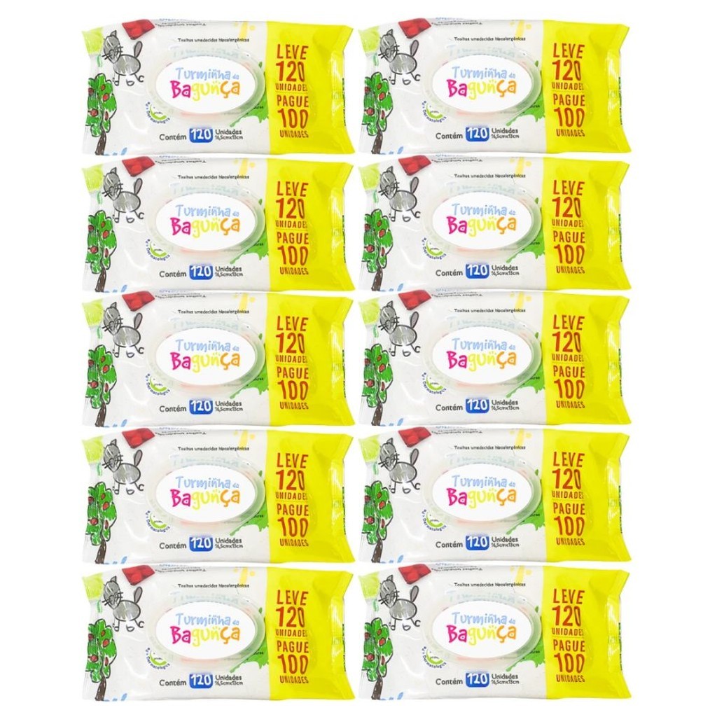 Kit com 10 Toalhas Umedecidas Turminha da Bagunça 120 Folhas Cada Pacote